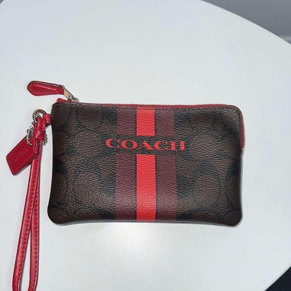 Coach Signature Brown and Red Wristlet